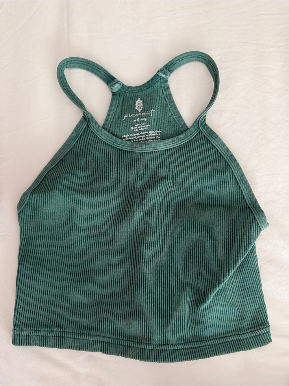 Free People Green Ribbed Racerback Crop Top